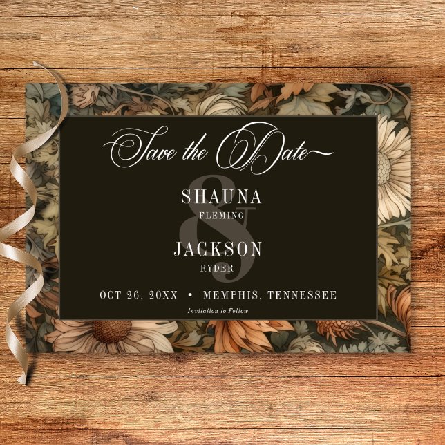 Art Nouveau Brown William Morris Floral Wedding Save The Date (Art Nouveau Brown William Morris Floral Wedding Save The Date)