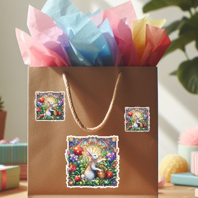 Art Nouveau Bunny Garden Gestattet Glass Oster Aufkleber (Von Creator hochgeladen)