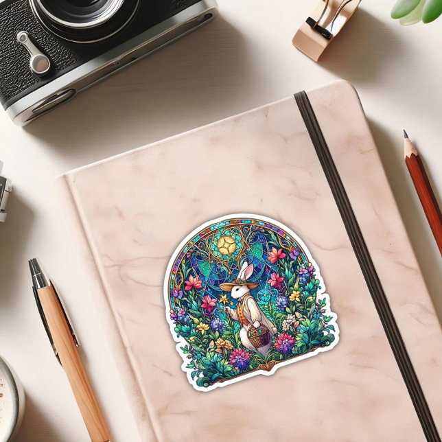 Art Nouveau Buntes gesteinigtes Glas Ostern Bunny Aufkleber (Von Creator hochgeladen)