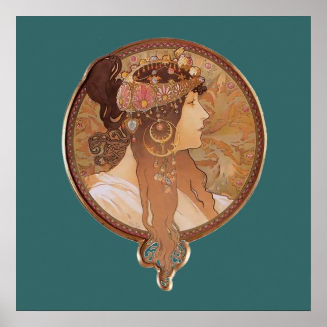 Art Nouveau - Byzantinischer Kopf, das Brünette Po Poster (Vorne)