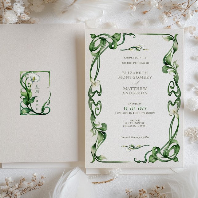 Art Nouveau Calla Lily Watercolor Hochzeit Einladung (Von Creator hochgeladen)