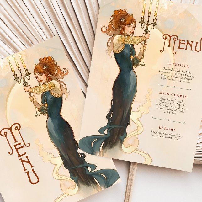 Art Nouveau Candlelight Wedding Menu Card Einladung (Von Creator hochgeladen)