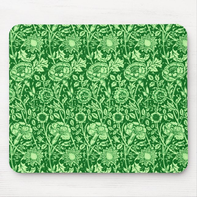 Art Nouveau Carnation Damask, Emerald Green Mousepad (Vorne)