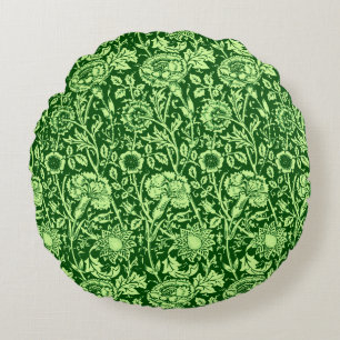 Art Nouveau Carnation Damask, Forest Green Rundes Kissen
