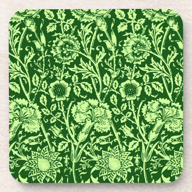 Art Nouveau Carnation Damask, Forest Green Untersetzer (Vorderseite)