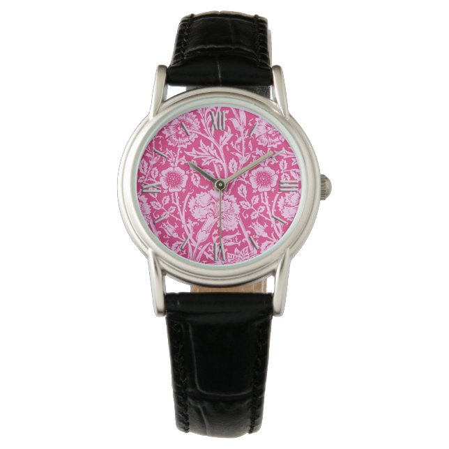Art Nouveau Carnation Damask, Fuchsia Pink Armbanduhr (Vorderseite)