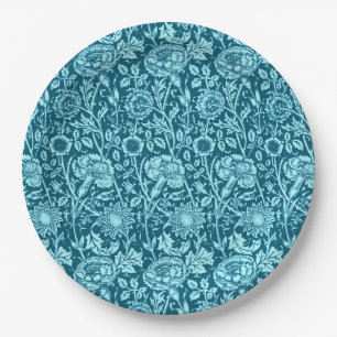 Art Nouveau Carnation Damask, Indigo und Sky Blue Pappteller