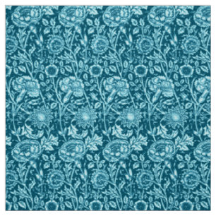 Art Nouveau Carnation Damask, Indigo und Sky Blue Stoff
