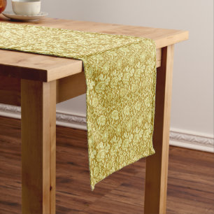 Art Nouveau Carnation Damask, Mustard and Yellow Kurzer Tischläufer