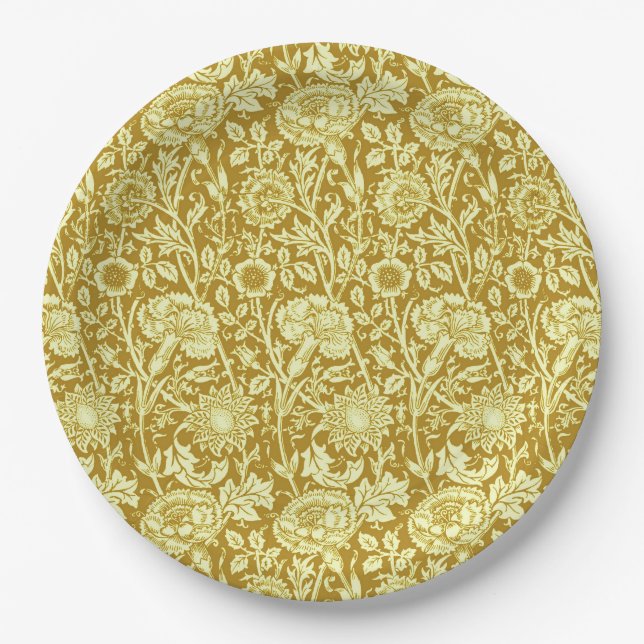 Art Nouveau Carnation Damask, Mustard and Yellow Pappteller (Vorderseite)