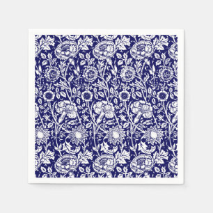Art Nouveau Carnation Damask, Navy und White Serviette