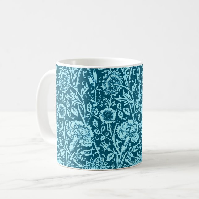 Art Nouveau Carnation, Indigo und Sky Blue Kaffeetasse (Vorderseite Links)