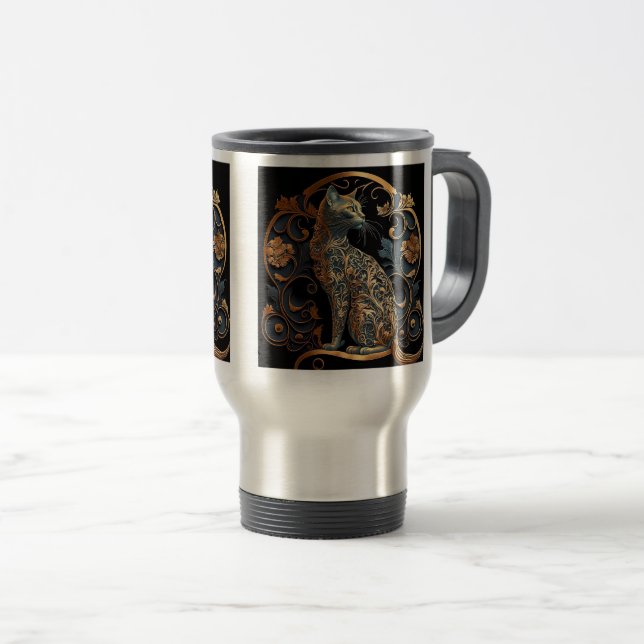 Art Nouveau Chat Voyage / Mug de navette, 15 oz (Devant droit)
