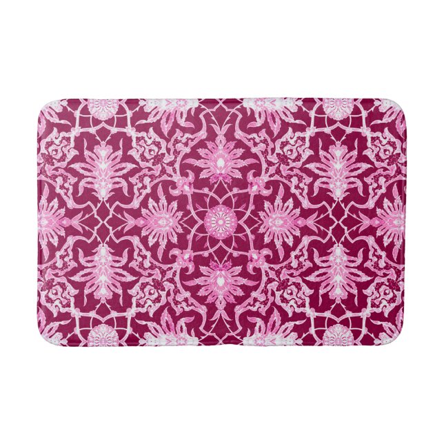 Art Nouveau Chinese Pattern, Burgund und Pink Badematte (Vorderseite)