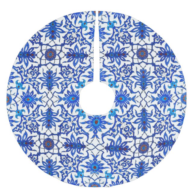 Art Nouveau Chinese Pattern - Cobalt Blue & White Polyester Weihnachtsbaumdecke (Vorderseite)