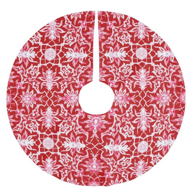 Art Nouveau Chinese Pattern - Deep Red Polyester Weihnachtsbaumdecke (Vorderseite)