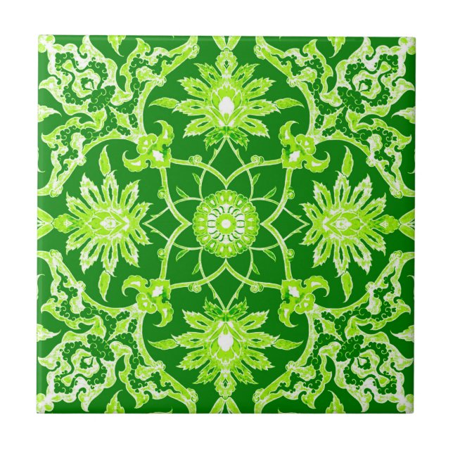 Art Nouveau Chinese Pattern - Emerald Green Fliese (Vorderseite)