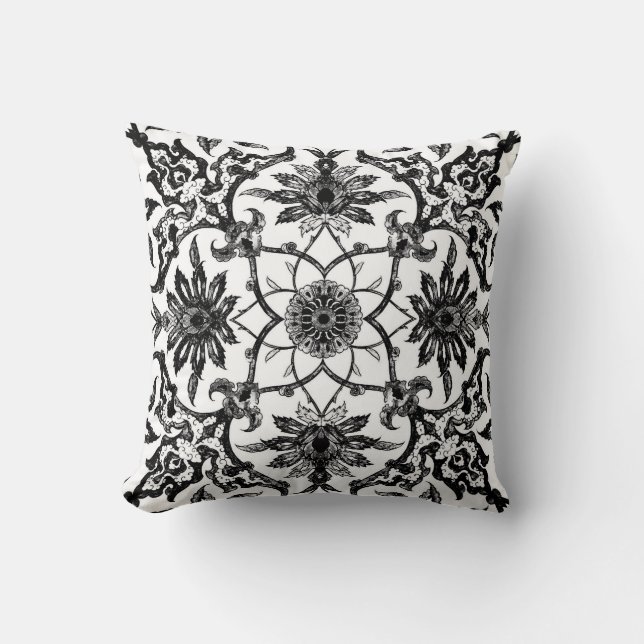 Art Nouveau Chinese Pattern - Schwarz und Weiß Kissen (Vorderseite)