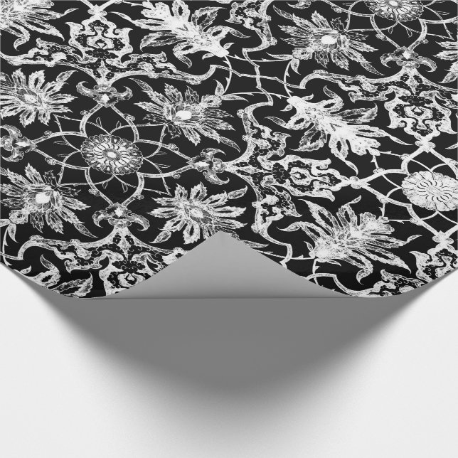Art Nouveau Chinese Pattern - White on Black Geschenkpapier (Ecke)