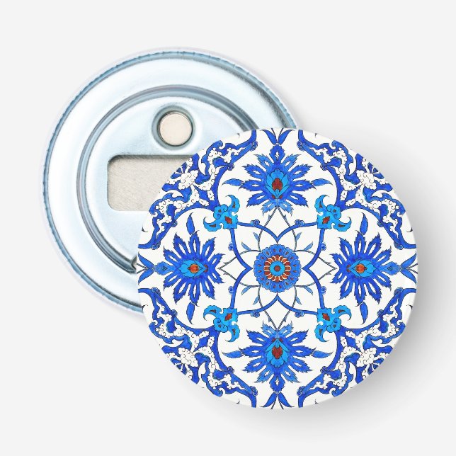 Art Nouveau Chinese Tile - Cobalt Blue & White Flaschenöffner (Vorderseite)