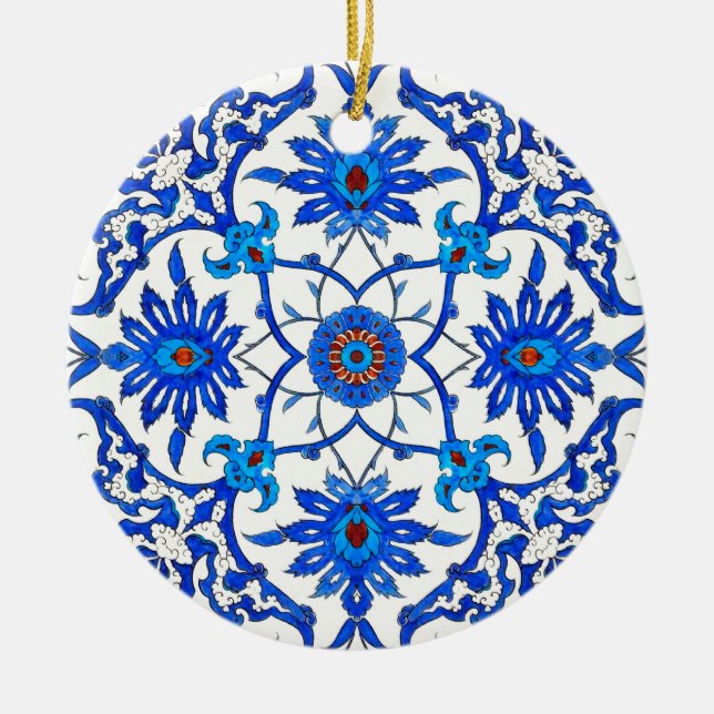 Art Nouveau Chinese Tile - Cobalt Blue & White Keramik Ornament (Vorne)