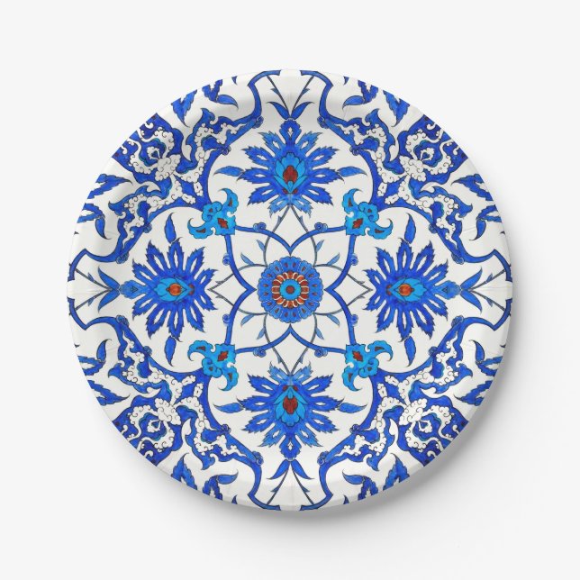 Art Nouveau Chinese Tile - Cobalt Blue & White Pappteller (Vorderseite)