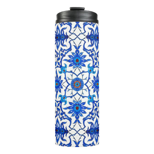 Art Nouveau Chinese Tile, Cobalt Blue & White Thermosbecher (Vorderseite)