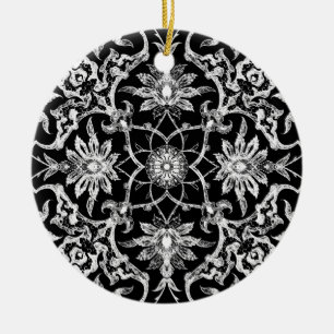 Art Nouveau Chinese Tile - White on Black Keramikornament