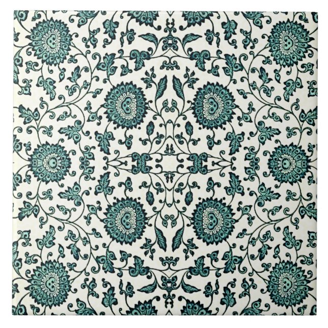 Art Nouveau Chinesisches Blumenmuster Reproduktion Fliese (Vorderseite)