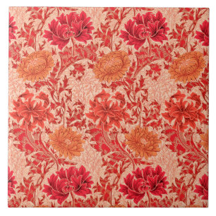 Art Nouveau Chrysanthemen, Coral Orange Fliese