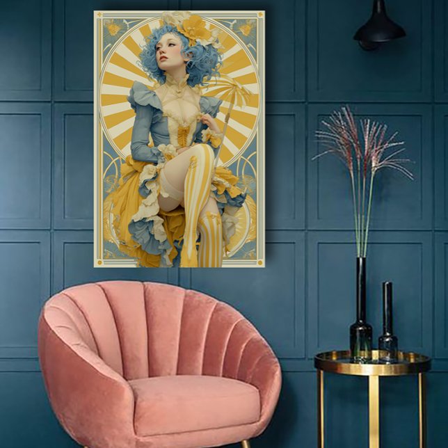 Art Nouveau Circus Poster in Blue and Yellow (Von Creator hochgeladen)