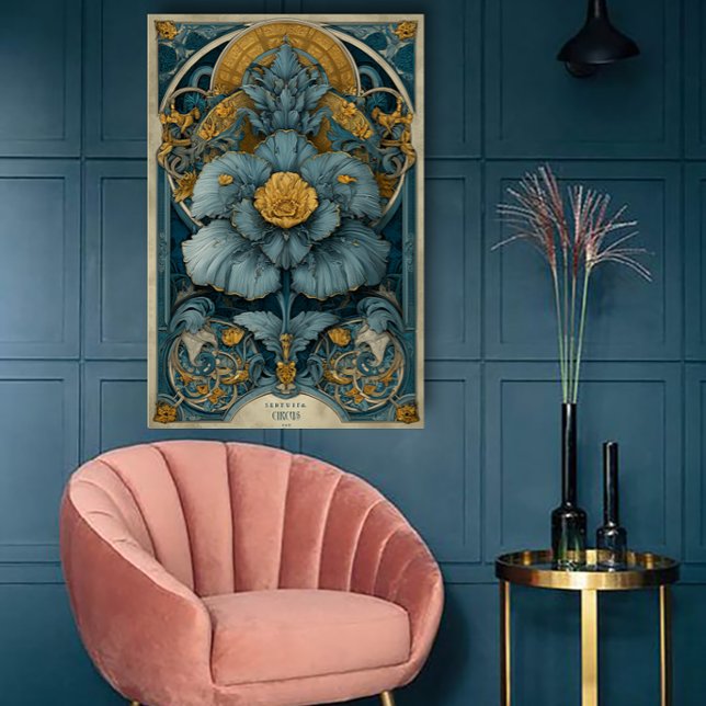 Art Nouveau Circus Poster in Blue and Yellow (Von Creator hochgeladen)