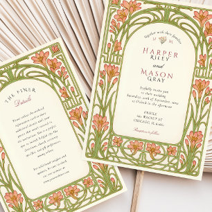 Art Nouveau Coral Lily Architektur Hochzeit Einladung