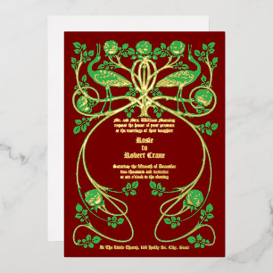 Art Nouveau Cranes in Rose Bush Hochzeit Einladung
