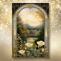 Art Nouveau Cream Floral Blue n Gold Ephemera 2A