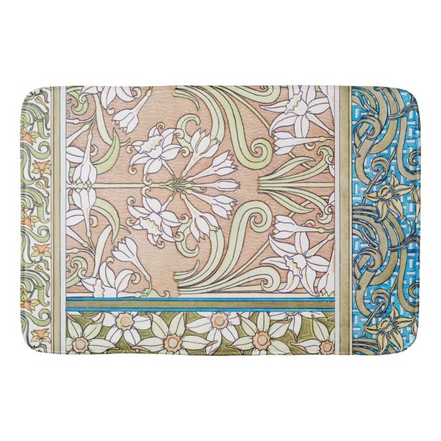 Art Nouveau daffodil Verneui Textilfloralkunst Badematte (Vorderseite)