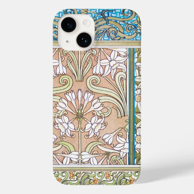Art Nouveau daffodil Verneui Textilfloralkunst Case-Mate iPhone 14 Hülle (Rückseite)