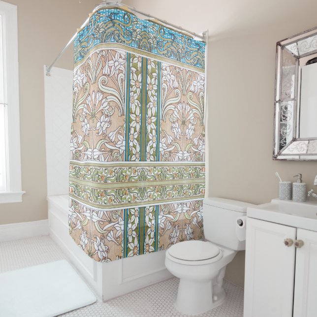 Art Nouveau daffodil Verneui Textilfloralkunst Duschvorhang (Beispiel)