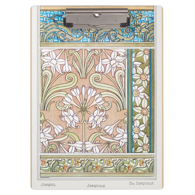 Art Nouveau daffodil Verneui Textilfloralkunst Klemmbrett (Vorderseite)