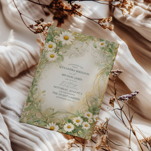 Art Nouveau-Dahlien Elfenbein Grüne Hochzeit Einladung