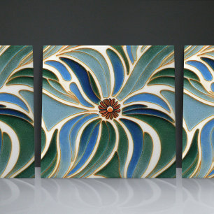 Art Nouveau Daisies Nahtlose Kobalt Blüten Fliese
