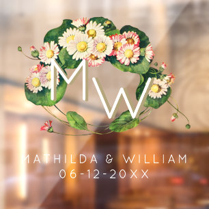 Art Nouveau Daisies Wreath Monogram zum Personalis Fensteraufkleber