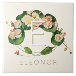 Art Nouveau Daisies Wreath Monogram zum Personalis Fliese