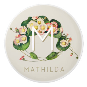 Art Nouveau Daisies Wreath Monogram zum Personalis Keramikknauf