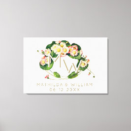 Art Nouveau Daisies Wreath Monogram zum Personalis Leinwanddruck