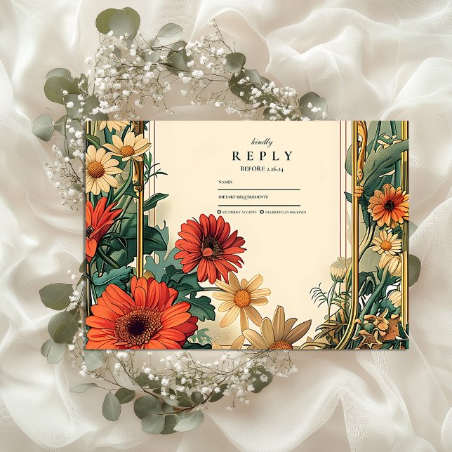 Art Nouveau Daisy Frame Wedding RSVP Karte (Von Creator hochgeladen)