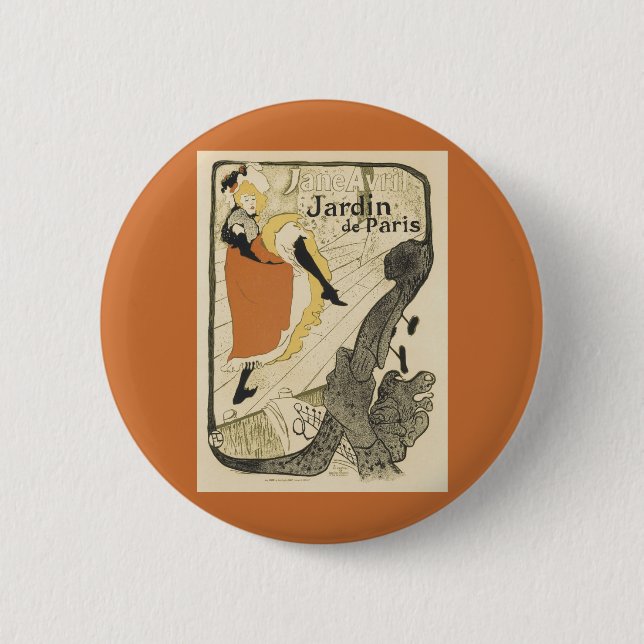Art Nouveau Dancer Jane Avril, Toulouse Lautrec Button (Vorderseite)