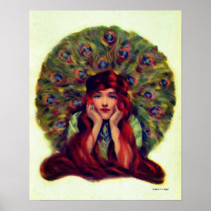 Art nouveau déco élégante femme paon plumes