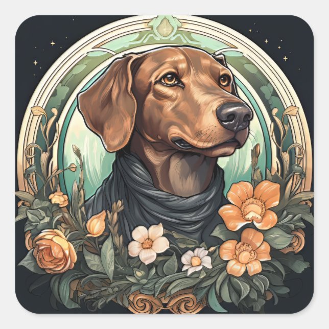 Art Nouveau Dog Quadratischer Aufkleber (Vorderseite)