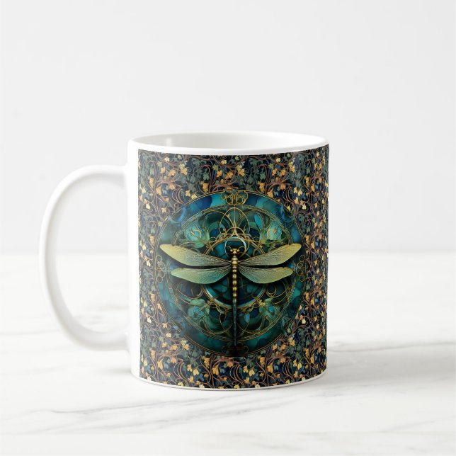Art Nouveau Dragonfly auf Ivy Coffee Tasse (Links)